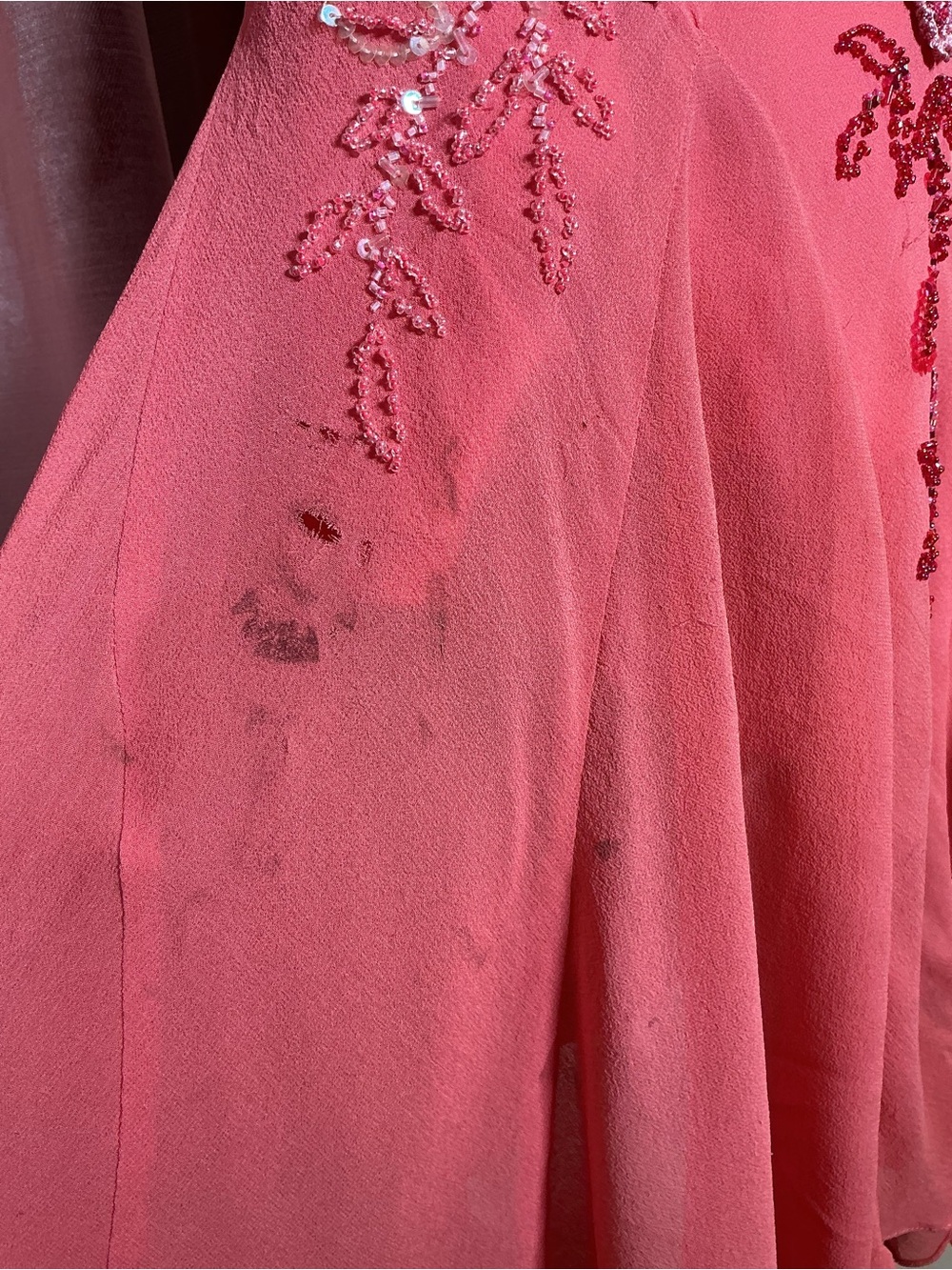 Y2K Sue Wong Silk Crochet Beaded Applique Handkerchief Pink Midi Dress Size 6 - Picture 7 of 8